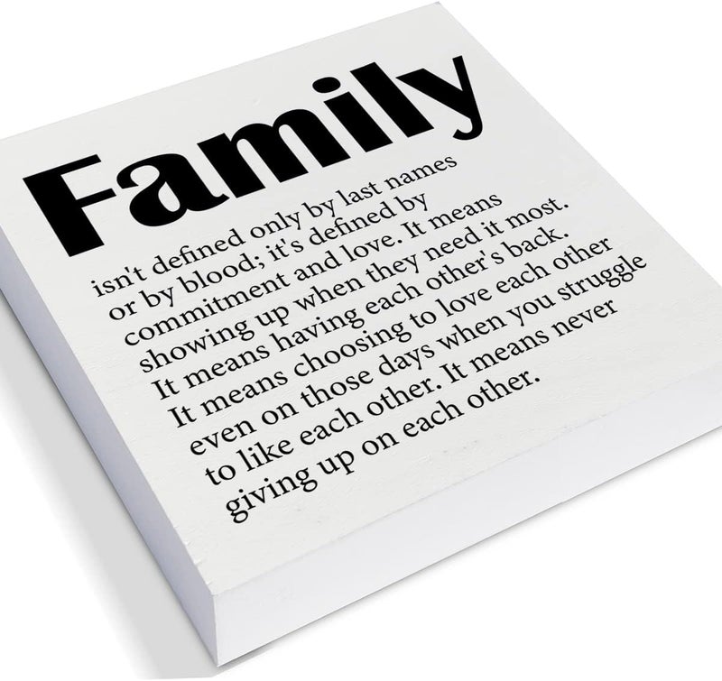 PIXCEOS Family Quote Decorative Wooden Box Sign Family isn't Defined Wood Block Plaque Decor Rustic Shelf or Wall Display for Home Living Room Bedroom - Image 2